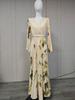 Elegant European Long Sleeve Printed V-Neck Mid-Length Vacation Dress 2025