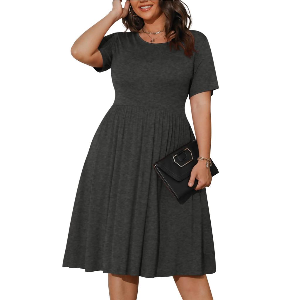 Sommerkleid für Damen in Übergröße, lässig, kurzärmlig, palettierte Taille, lockere Passform, Swing-T-Shirt-Kleid mit Taschen