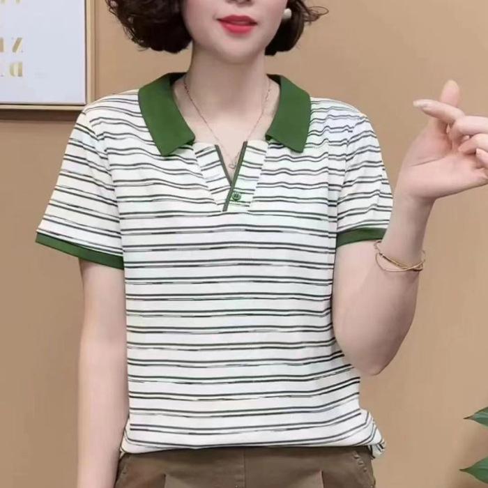 Mom's Short-sleeved Large-size T-shirt for Summer New Casual Top Middle-aged Women's Fashionable Age-reducing Slimming Base Shirt for Women