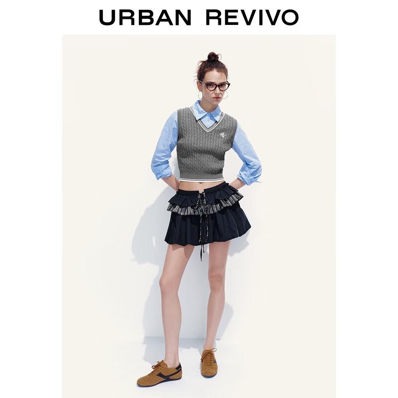 UR 2025 Autumn Women's Spliced Puffy Mini Skirt