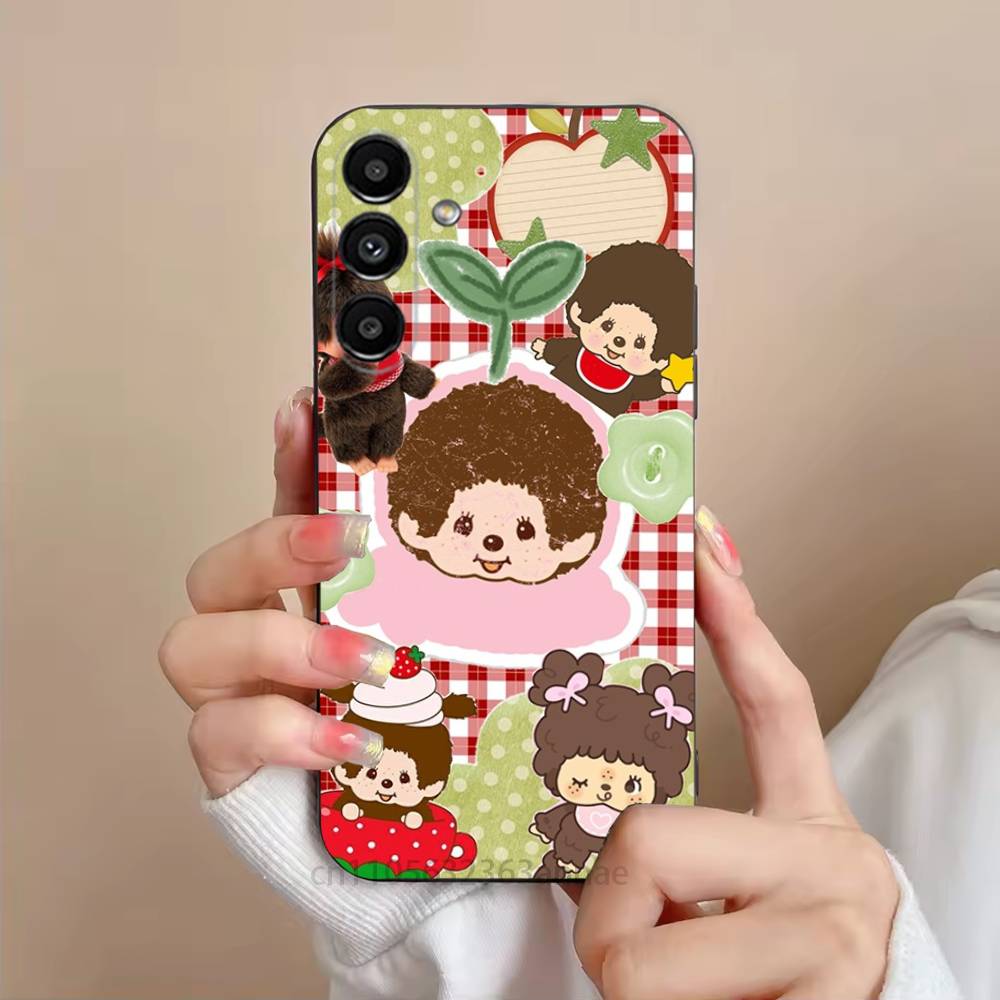 Cute Monchhichis Phone Case For Samsung S25,24,21,22,23,S30,Ultra,S20,Plus,Fe,Lite,Note,S10,S9,Black Soft Shell