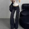 Women's Retro Flare Cargo Jeans - Spring Collection, Floor-Length Wide Leg Style