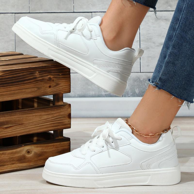 White Shoes PU Leather Board Shoes Women Breathable Casual Sneakers Men Lace-up Trendy Running Trainers Anti-slip Waterproof