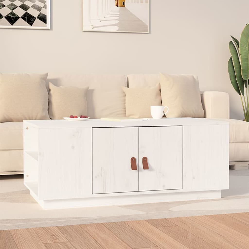 Coffee Table, White, 100x50x41 Cm, Solid Pine Wood