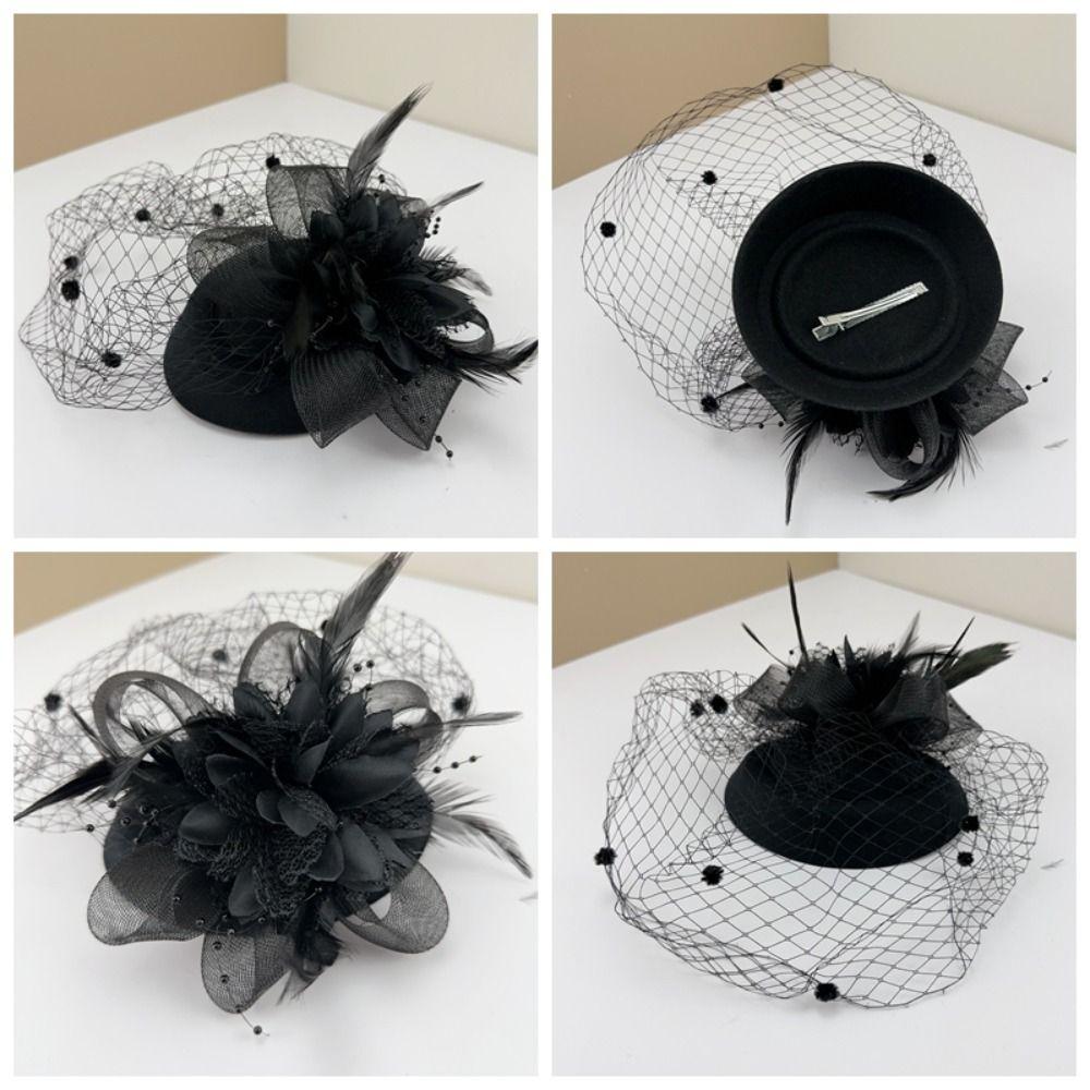 Mesh Dots Small Fedoras Headwear Headband Flower Veil Hair Clips Women Mini Mesh Hat  Dinner Party