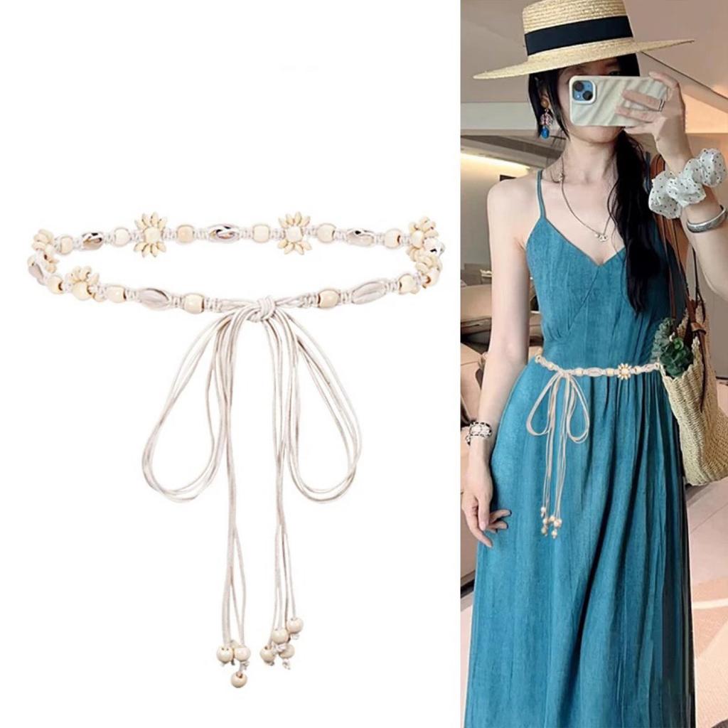 Bohemian Style Braided Waist Belt with Ethnic Wooden Beads and Vintage Tassels for Women and Girls