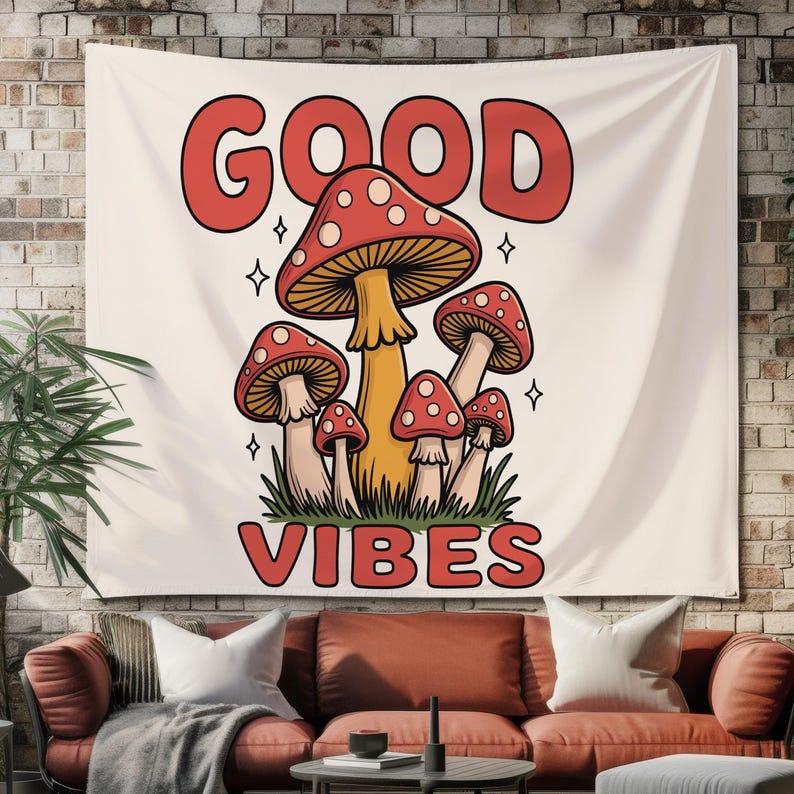 Mushrooms full of positive energy tapestry 75x100 чёрный