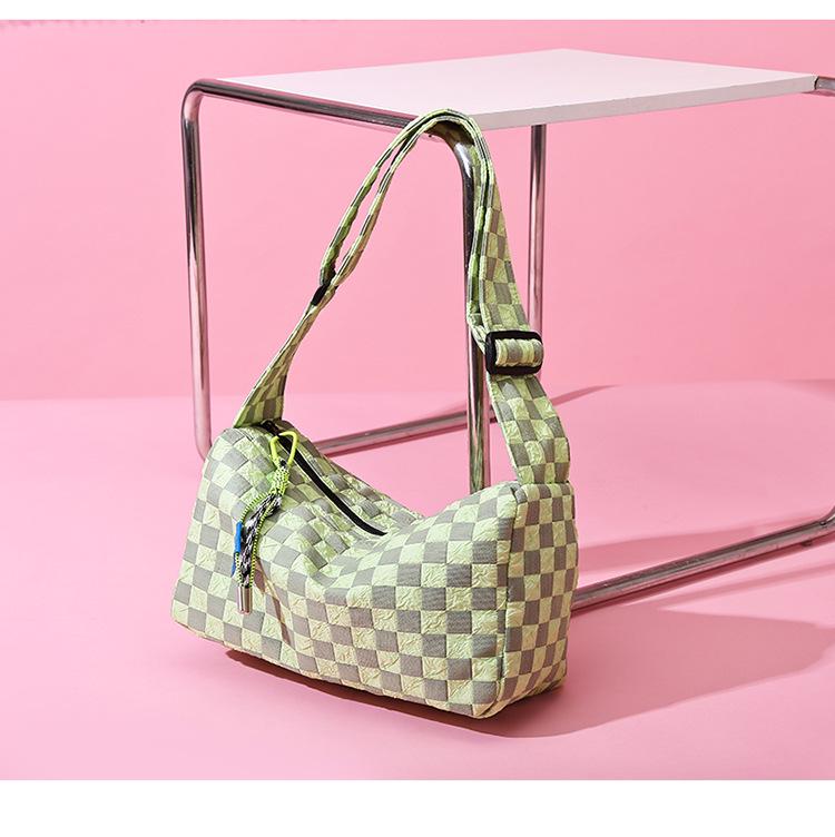 Plaid Large Capacity Crossbody Shoulder Bag with Wide Strap