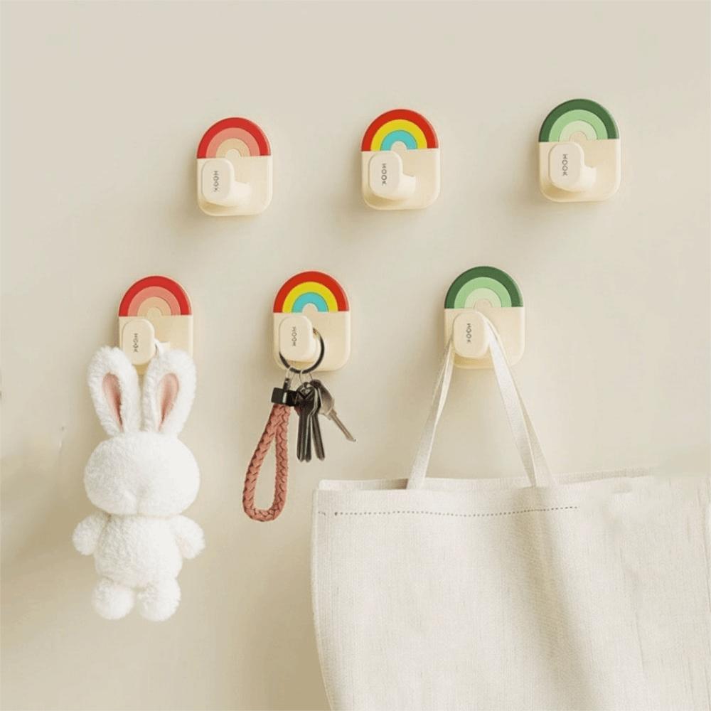 6Pcs Creative Plastic Rainbow Hook Self Adhesive No-Drill Wall Door Hook Waterproof Decorative Key Holder Kitchen