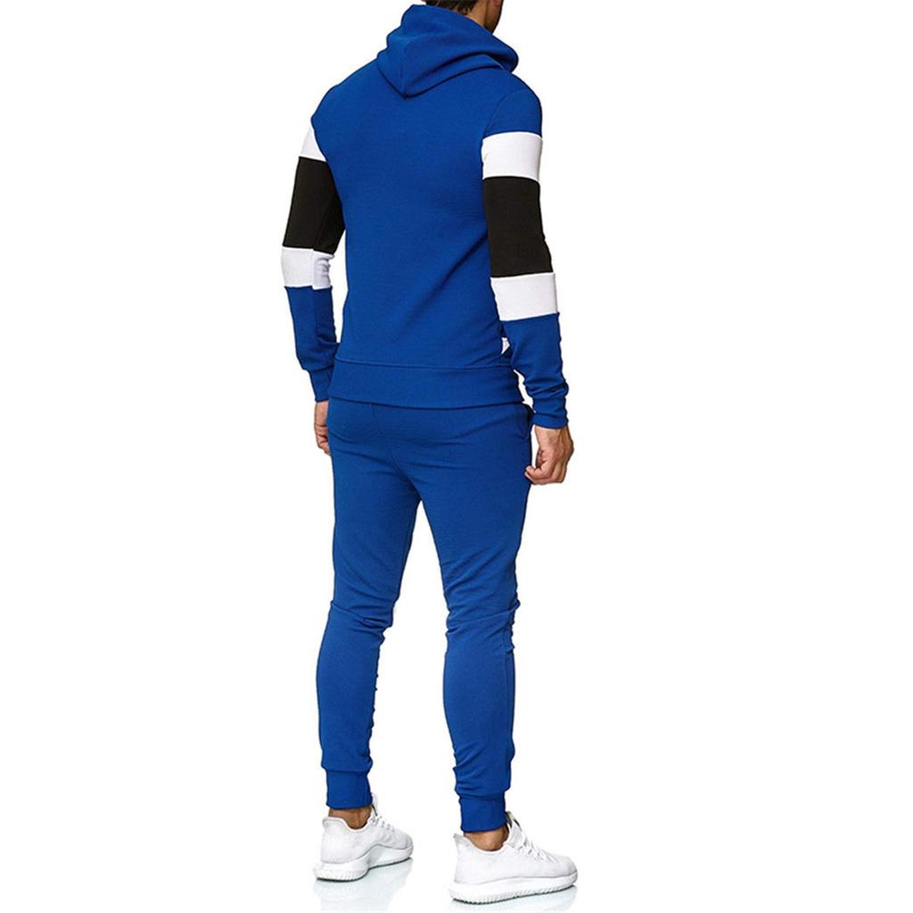 Men's Fashion Leisure Color Patchwork Sports Fitness Hoodies Pants Suit