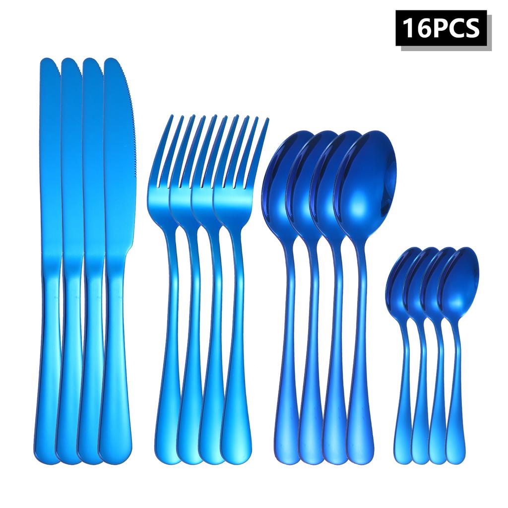 4/6/16/24 szt. Zestaw sztućców ze stali nierdzewnej nóż do steków widelec łyżka niebieskie okrągłe uchwyty sztućce odpowiednie dla rodziny restauracji hotelu