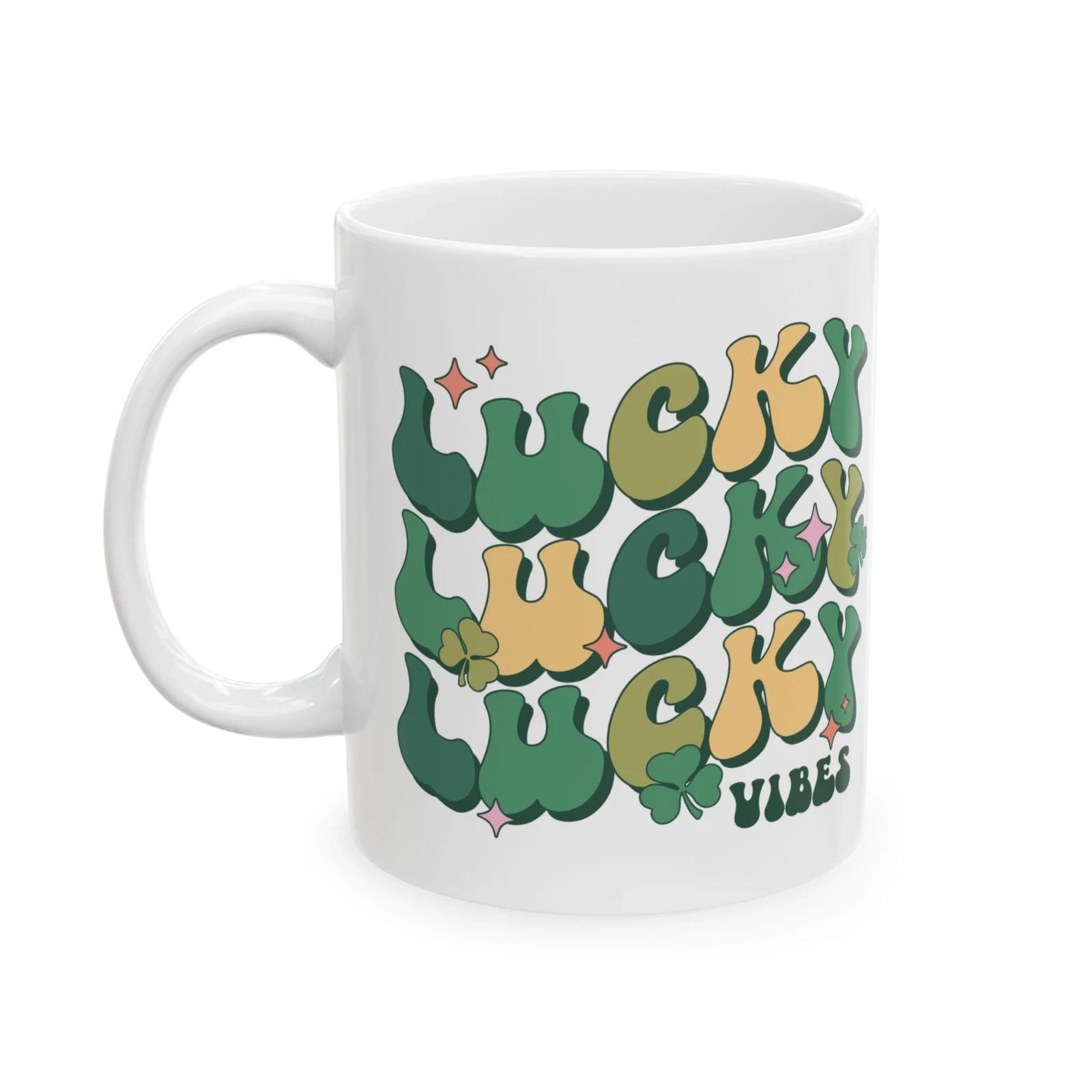 Lucky Vibes St Patricks Day Shamrock Coffee Mug Gift Idea S