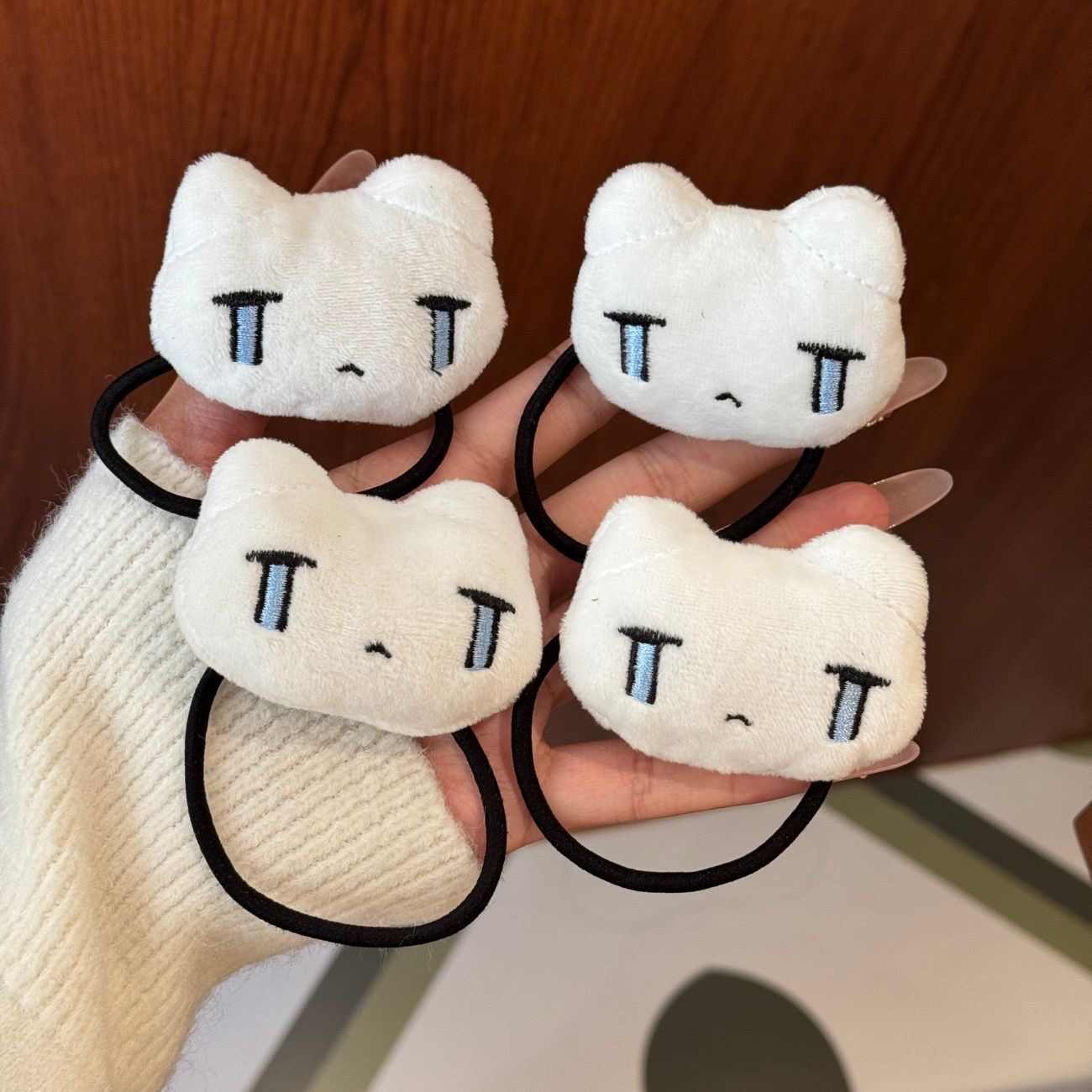 

2026 New Crying Cat Figure Hair Ropes Double Ponytail Hair Band Soft Girl Anime Cute Loli Hair Ropes Lolita Headband 1pc сірий колір