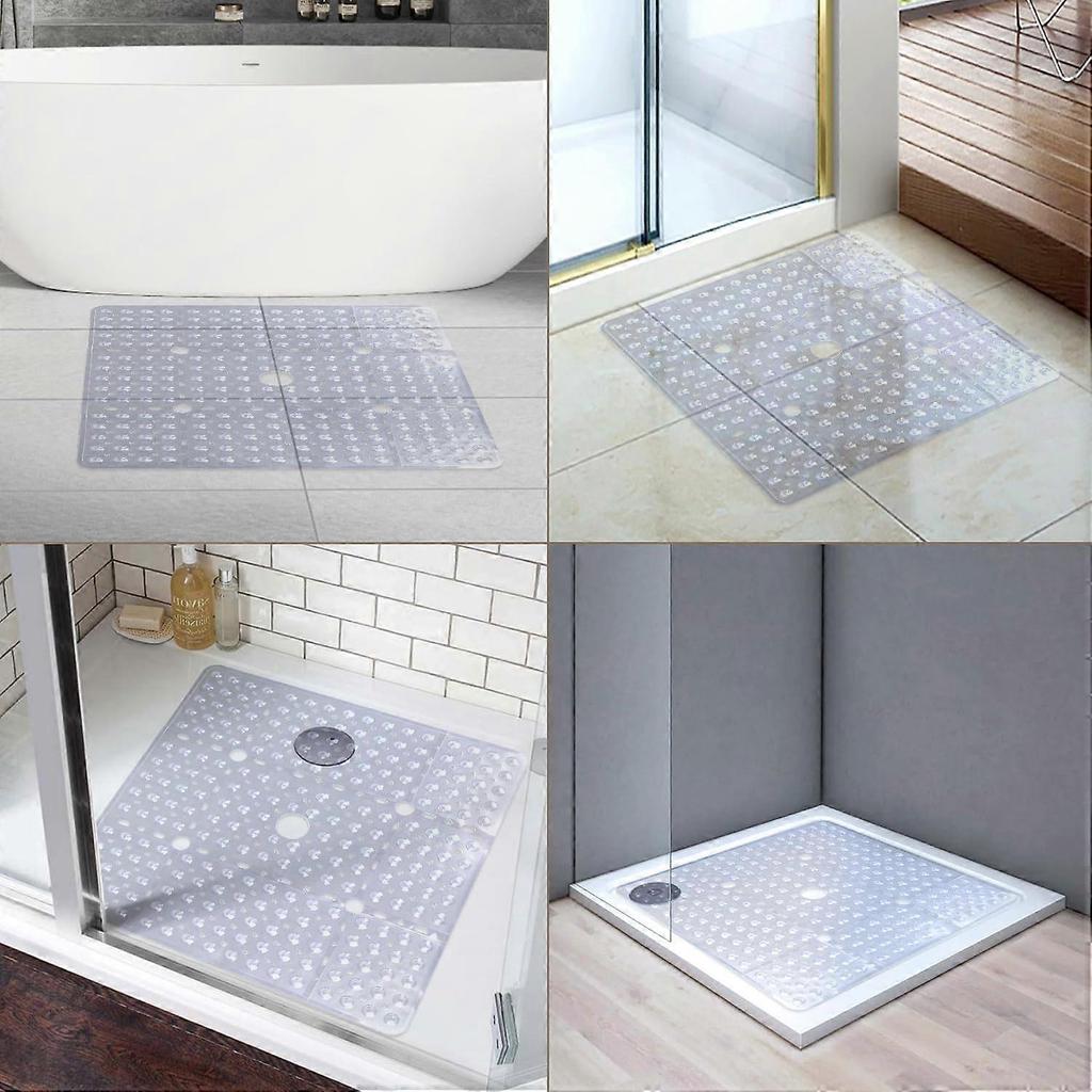 Non-Slip Shower Mat, 70 * 70cm Large Square Bath Mat with Suction Cups, Washable Antibacterial Bathtub Mat for Shower, Bathtub (Transparent),2024 Ping