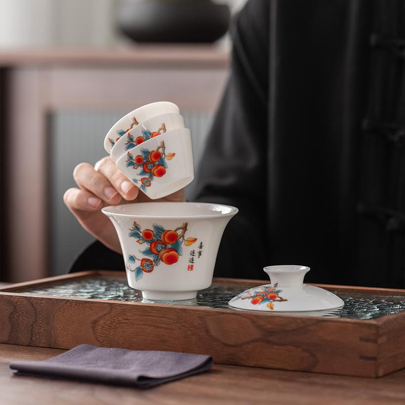 Travel Tea Set Cover Bowl Teacup Portable Express Cup Outdoor Kung Fu Tea Set Suet Jade White Porcelain Companion Gift