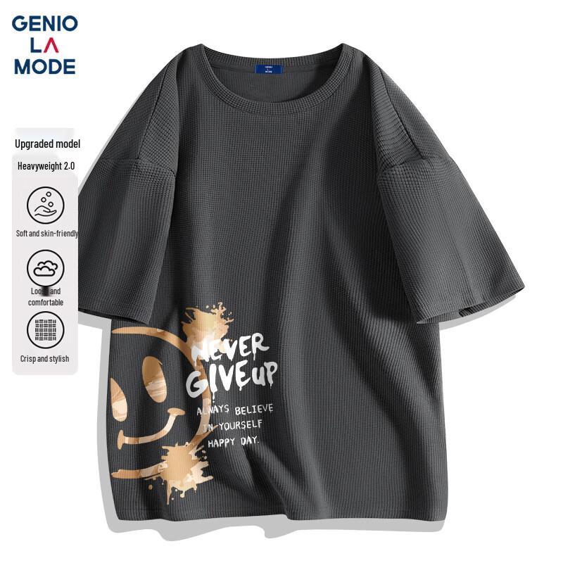 GENIOLAMODE Men s Waffle Knit Short Sleeve T-Shirt with Print 2XL