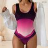 Women Plus Size Scoop Neck Wide Straps High Cut One Piece Swimsuit Pink Black Printed