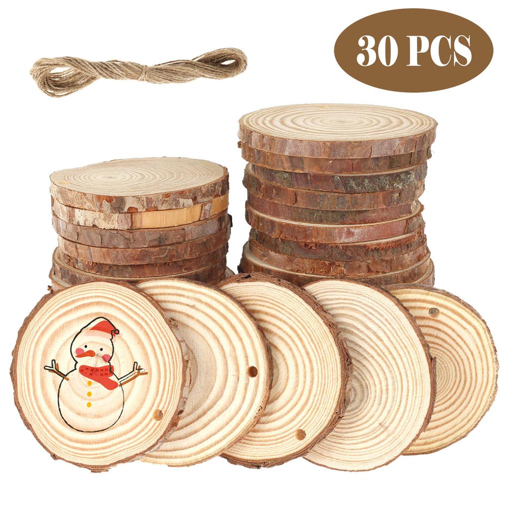 30Pcs Natural Unfinished Wood Slices 5-7CM Round Wooden Circles for Arts DIY Crafts Wedding Party Painting Christmas Ornament