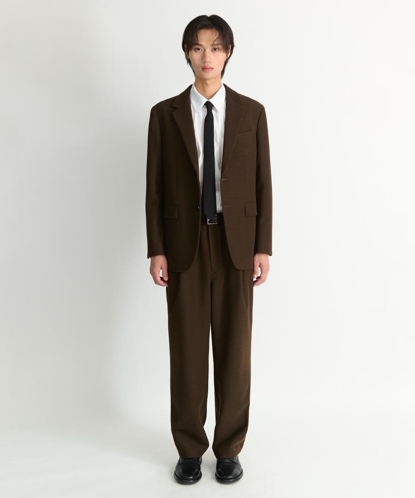 NONBLANK Single-Pleat Wide Fit Jersey Slacks_Dark Brown