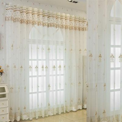 Europäischer Stil Bestickte Transparente Tüllgardinen, Wärmeisolierend, Ösenring-Oberteil, Dekorative Vorhänge für Wohnzimmer Schlafzimmer