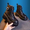 Thick-soled Martin boots women's 2025 autumn and winter new medium boots women's versatile height-increasing black British lace-up short boots