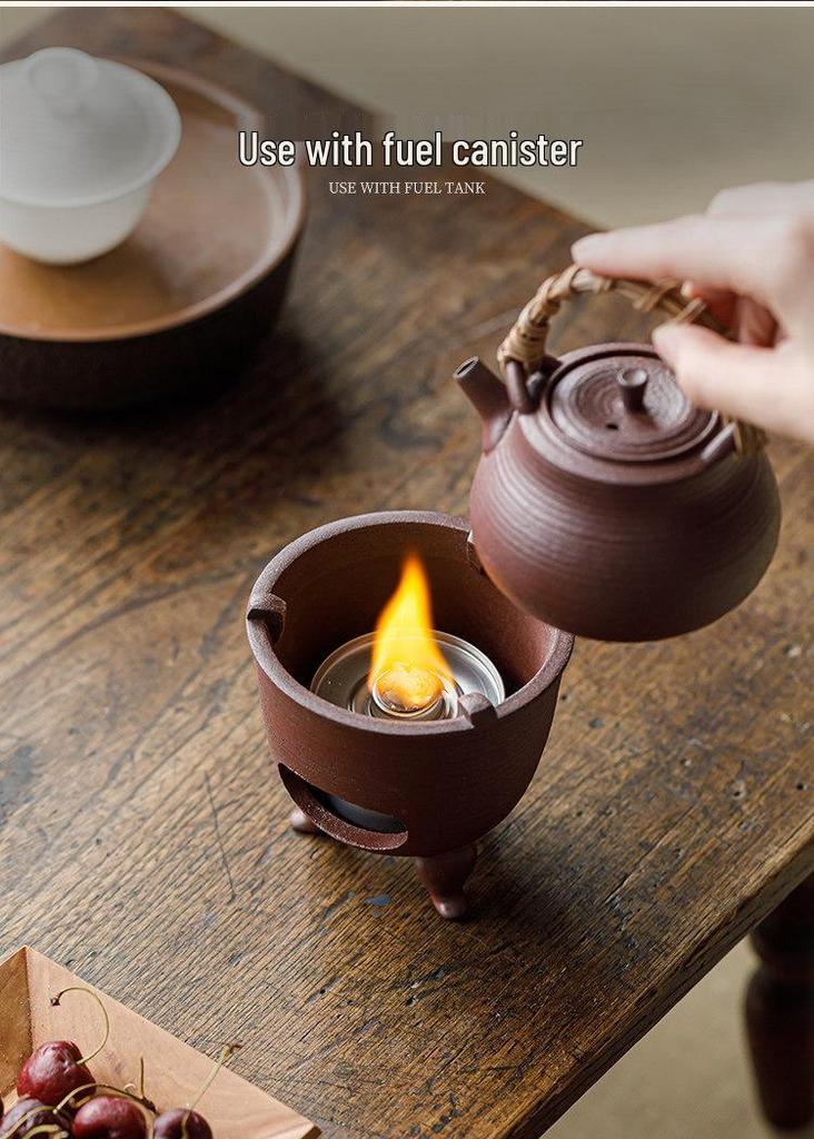 Guanlan Retro Chinese Coarse Pottery Tea Stove Set with Handle for Outdoor Camping