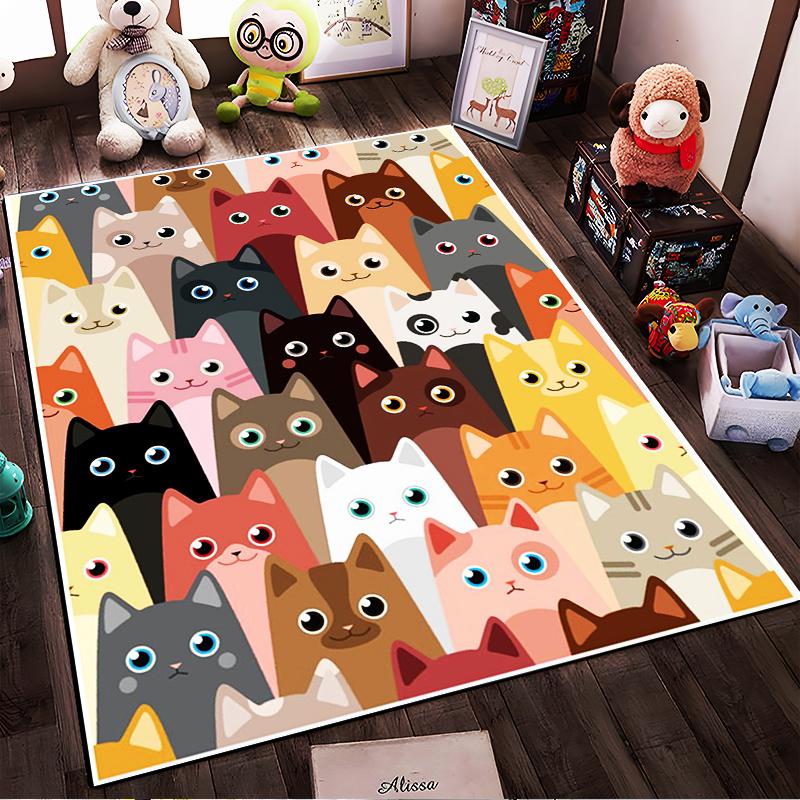 Cute Multicolor Cartoon Cat Pattern Decorative Carpet for1Room Bedroom Suitable for use as an anti-slip1 for1room and bedroom sofas