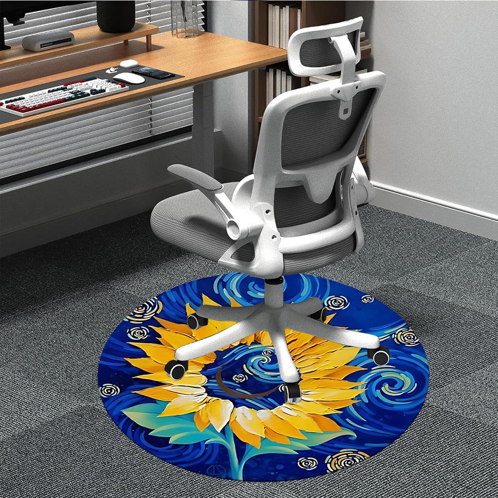 

1pc Sunflower Mandala Chair Carpet for Office, Soft, Non-Slip Polyester Mat, Office, Entryway, Living Room, Bedroom, yy251207259 80cm by 80cm