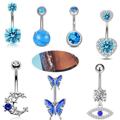 Blue Butterfly Set Stainless Steel Double Peach Heart Navel Ring Human Poch Accessories