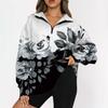 Women's Fashion Casual Oversized Drop Shoulder Floral Print Long Sleeve Zipper Sweatshirts Outdoor