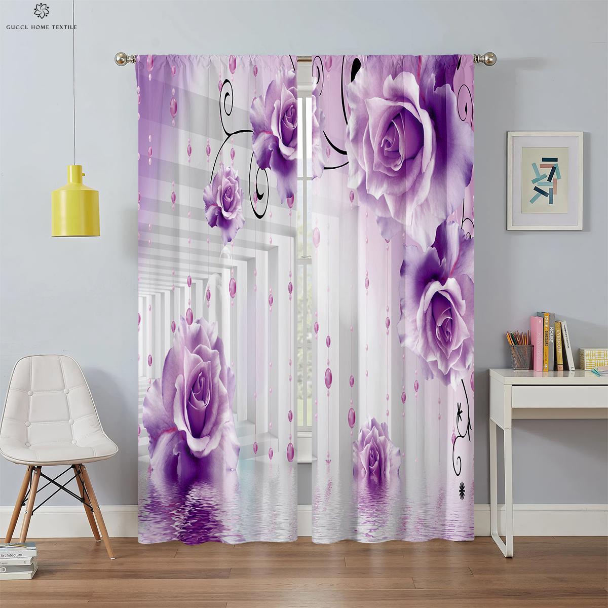 

Three D Three Dimensional Flower Butterfly Printed Curtains Flowers On The Water Bedchamber Living Room Kitchen Area Curtain Panels 2 Pieces W50xH130(CM)x2PCS&Grommet Top