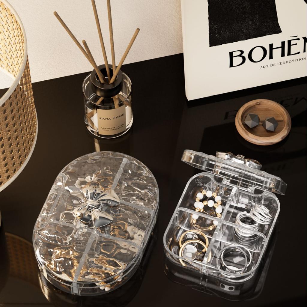 Grid Storage Box Sealed Mini Packaging Box Transparent Organizer Dustproof Bow Jewelry Box For Dresser Travel Jewelry Display