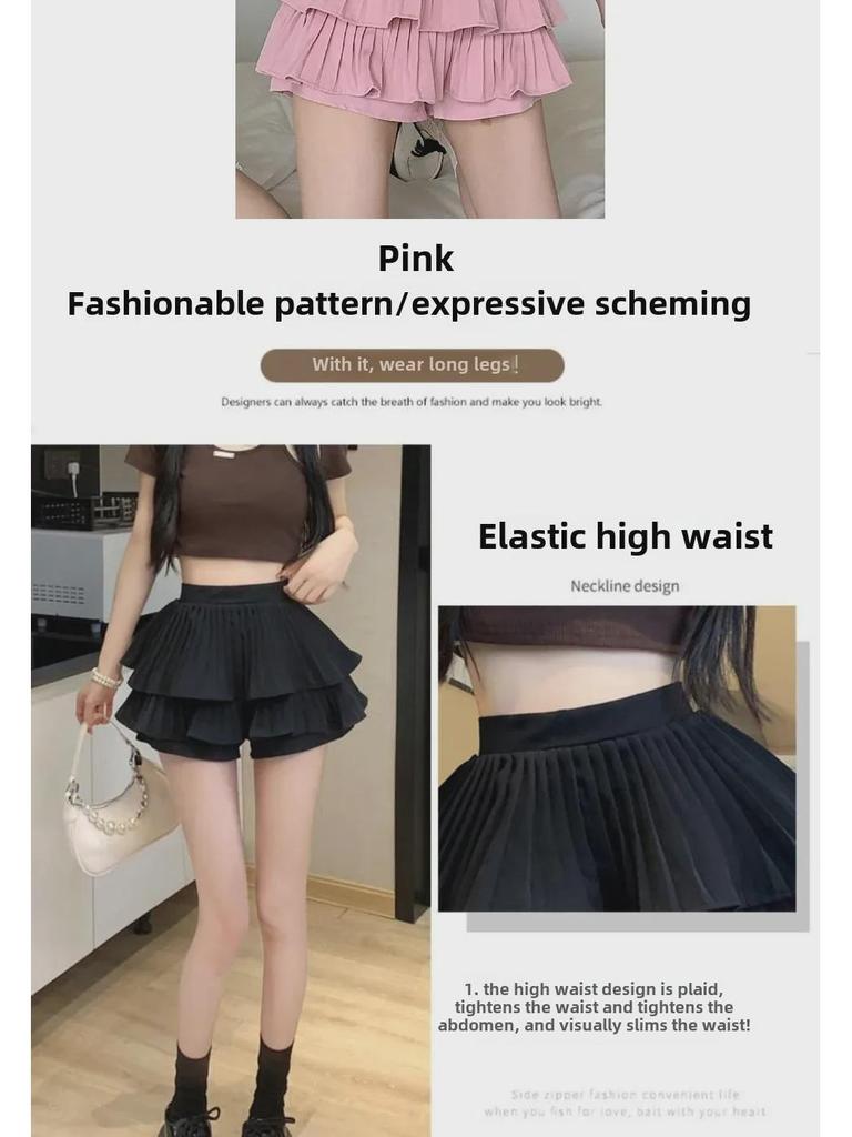 Girls' Double-Layer Cake Skirt: Summer High-Waist A-Line Puffy Skort