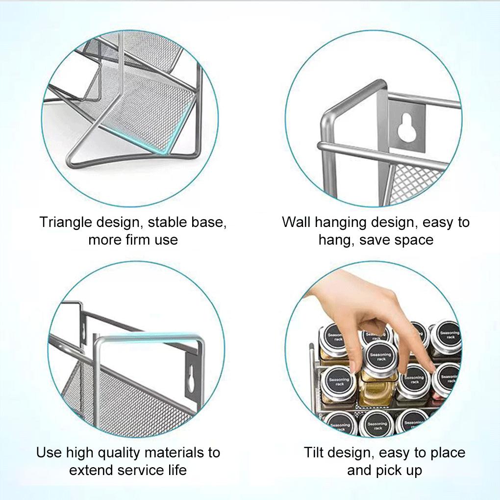 4 Tier Kitchen Spice Rack Spice Organizer Carbon Steel Wall Shelf without Spice Jars for Cabinet Kitchen Pantry Organizer Shelf
