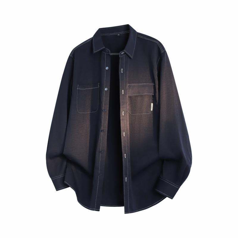 

Spring And Autumn Men S Solid Color Lapel Long Sleeve Shirt Men S Loose Casual Shirt Jacket 3XL чёрный