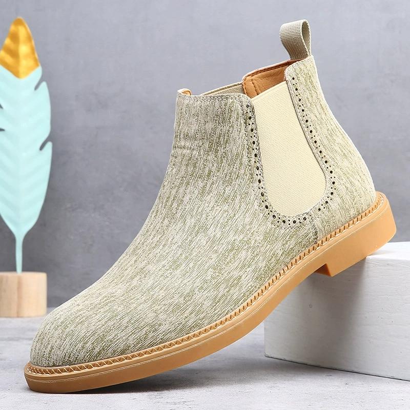 Bottines Chelsea pour hommes en velours noir et marron, chaussures habillées à la cheville haute, chaussures de marche pour hommes, bottes habillées Chelsea résistantes à l'usure Botas de Hombre