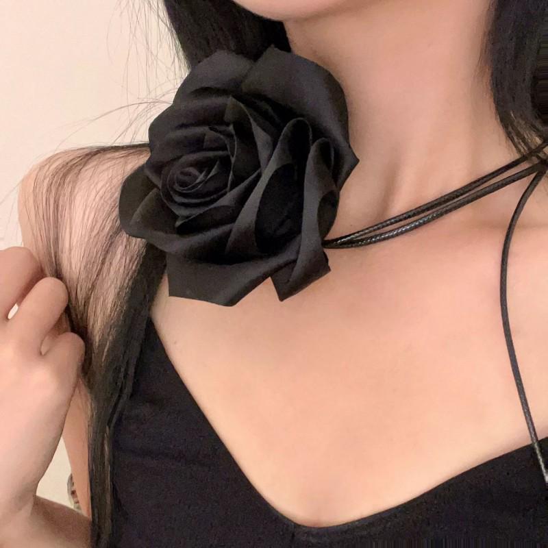 Vintage Rose Satin Flower Necklace & Hairband Choker - Versatile Women's Waist Accessory