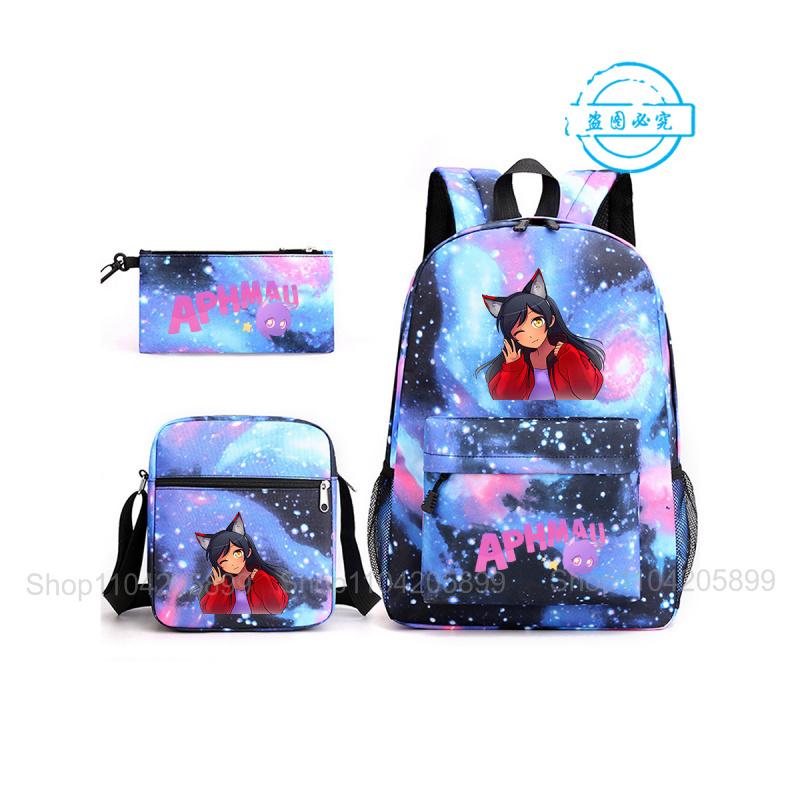 Aphmau Rugzak Student Mochila Schooltas Etui Schoudertas 3-delige Set Mode Meisjes Jongens Spel Cartoon Schooltas Cadeau 16 inches