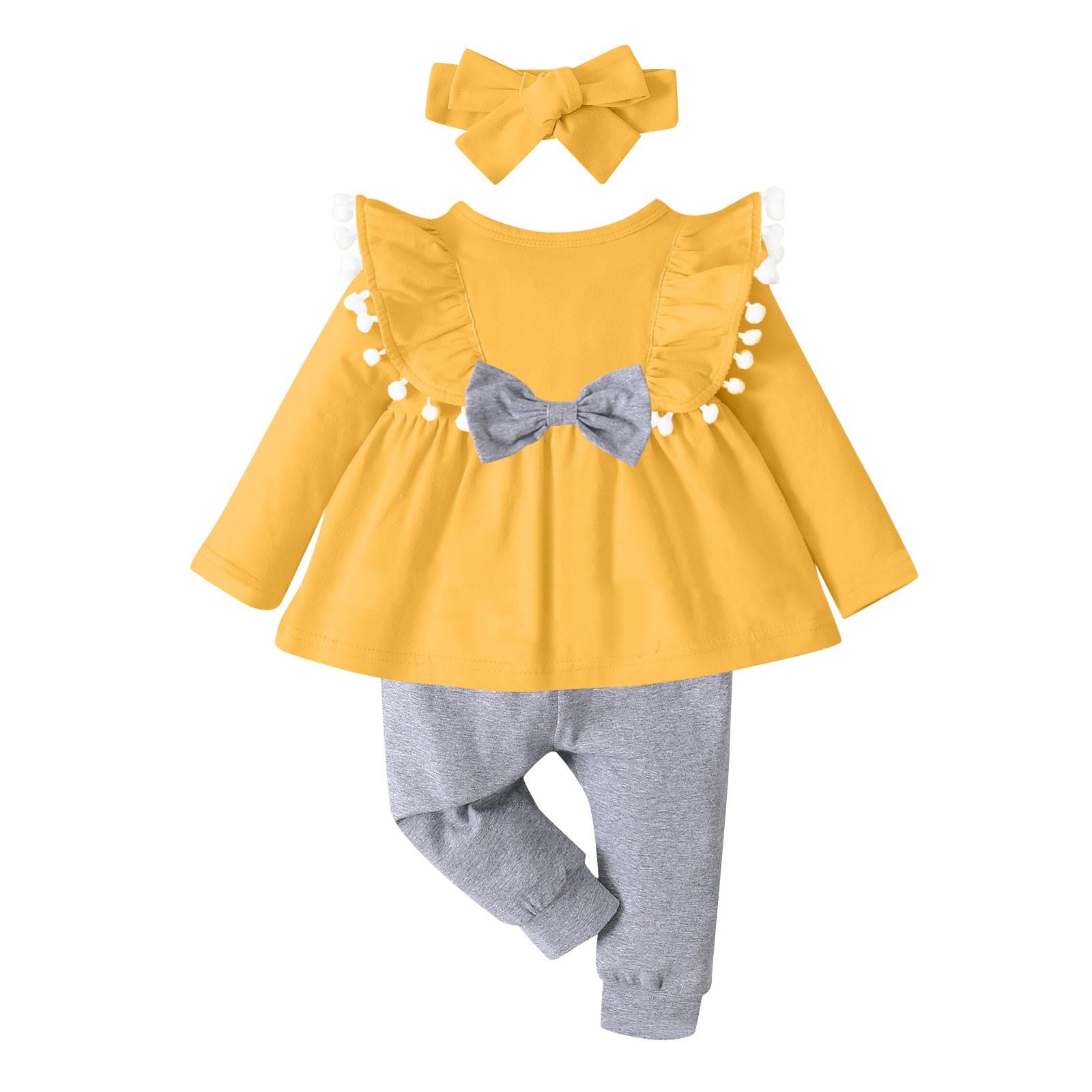 

Модный однотонный топ с круглым вырезом и длинными рукавами для девочек + однотонные брюки 90 жёлтый