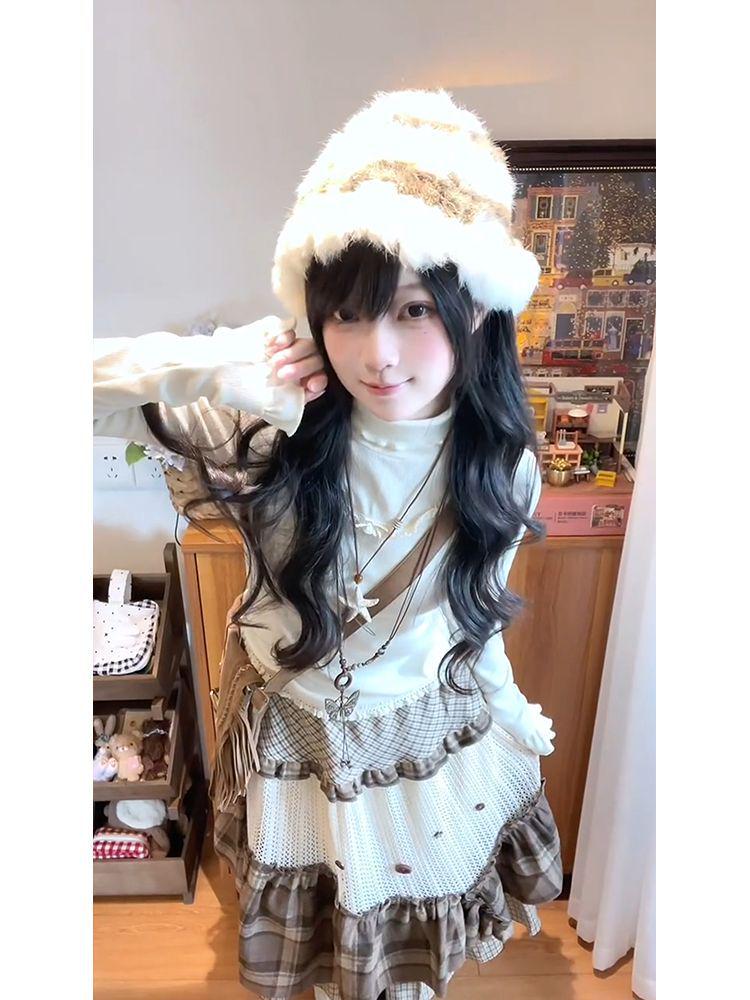 Vintage Forest-Inspired Plaid A-Line Skirt with Artistic Irregular Layers for Women - Autumn/Winter