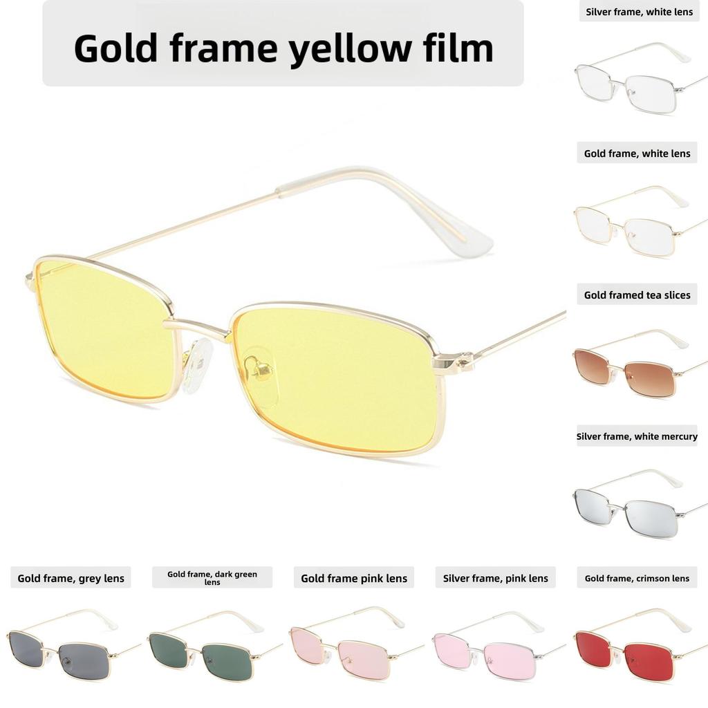 Fashion Square Sunglasses Metal Frame Pink Lens Uv Protection For Party And Stage Performance