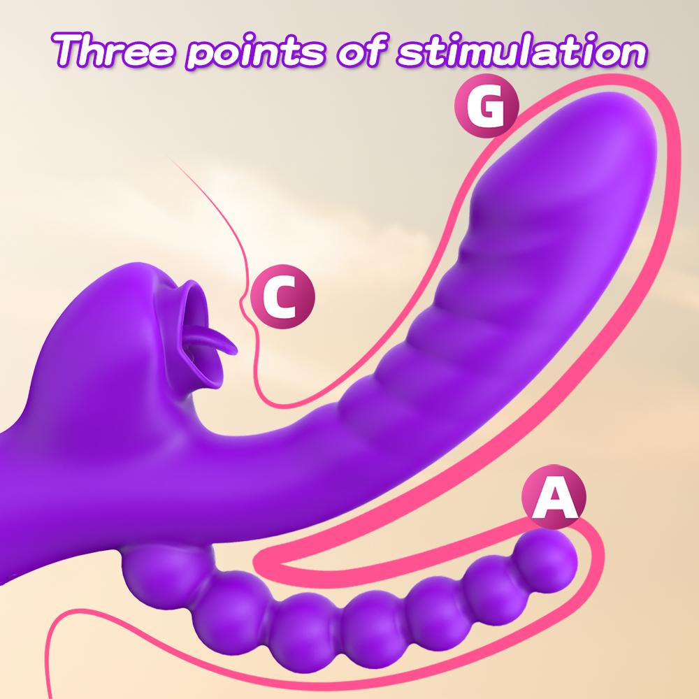 3 In 1 Clit Licking Dildo Vibrator for Women with Anal Beads Clitoris G Spot Anus Stimulator Vibrator Couple Sex Toy Adult Goods