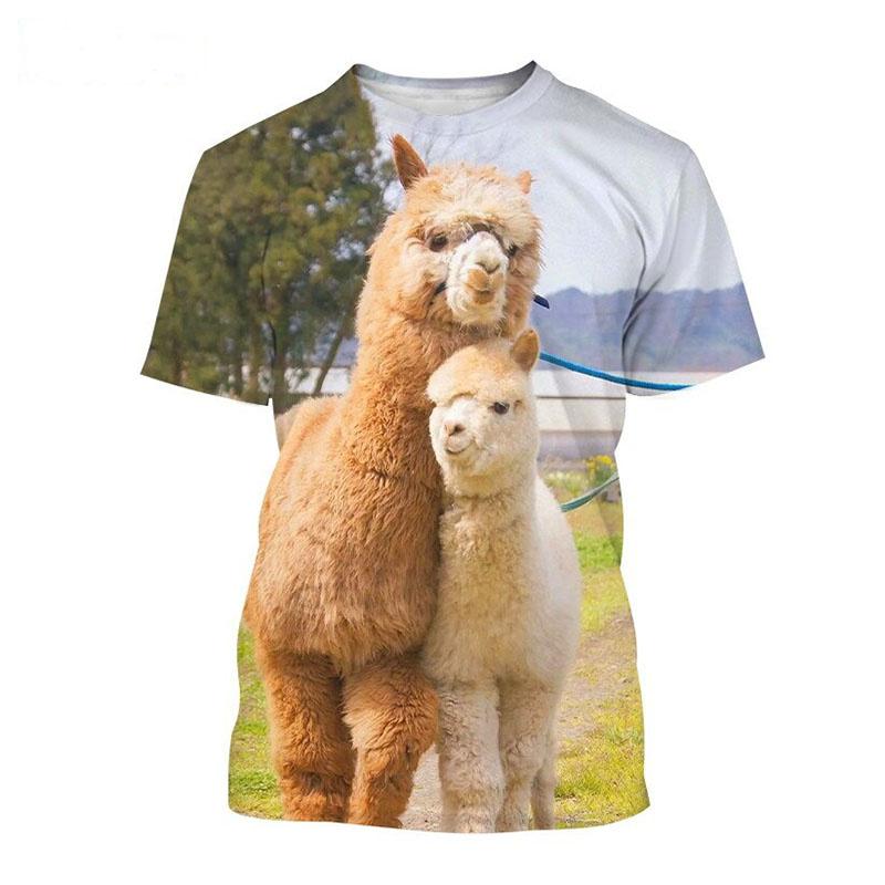 3D Cute Alpaca Print T-Shirt for Boys, Children's Animal Pattern Casual Short Sleeve Round Neck Summer Top
