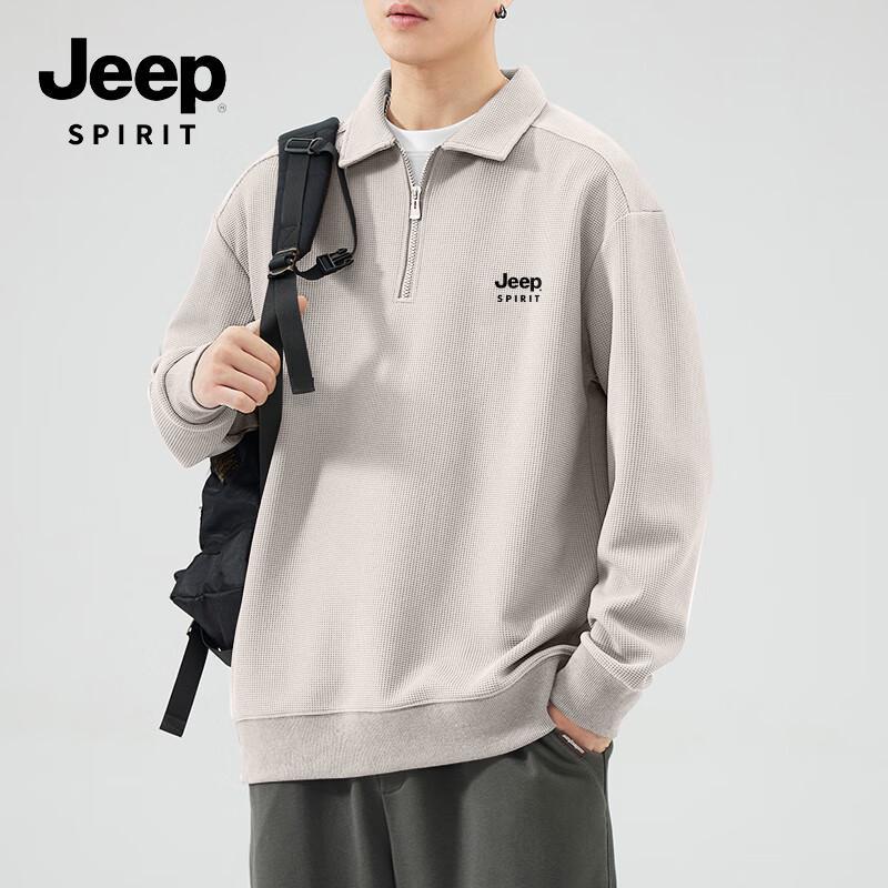 

JEEP SPIRIT Men s Waffle Knit Long-Sleeve Polo Sweatshirt 2XL
