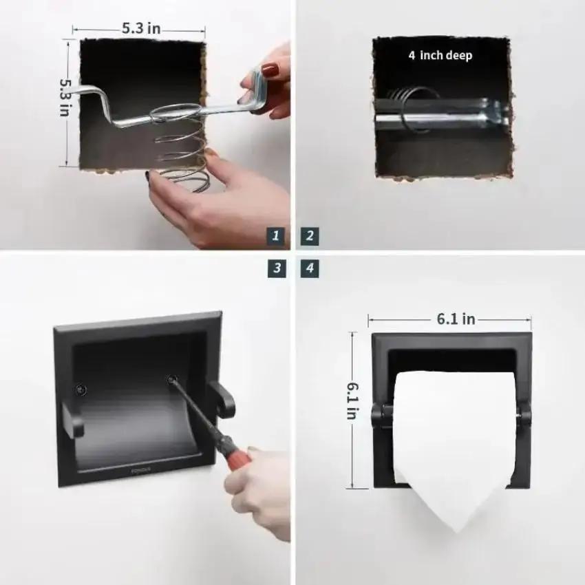 2025 New Toilet Paper Holder with Mounting Bracket Bathroom Wall Mount  Black Metal Toilet Paper Holder Recessed