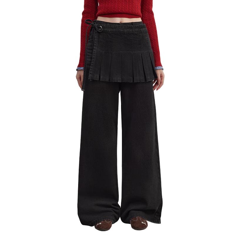 

UNIFREE Detachable Flap Patchwork Denim Skirt-Pants M