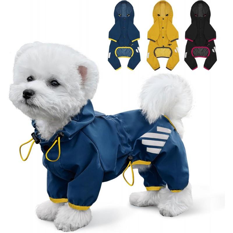 Full Coverage 4-Leg Waterproof Dog Raincoat With Hood British Style PU Pet Outerwear