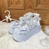 Fashion Lace Bowknot White Lolita Shoes for Women 2025 Heart Buckle Platform Mary Janes Woman Japanese Style Patent Leather Jk Shoes