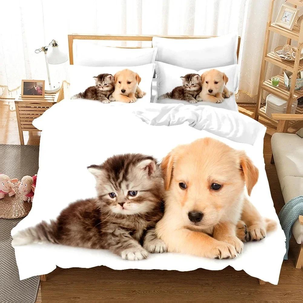 Comforter Lovely Animal Dogs Cats Pets Bedding Set 3D Printed Suitable For Bedroom Kids Home Textile