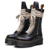 Top layer thick bottom hole locomotive boots women's side zipper lychee pattern long boots leather muffin bottom long tongue